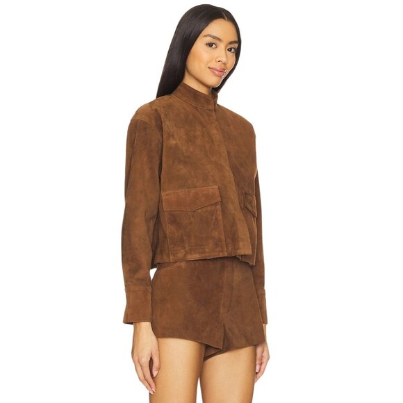 ZUT x REVOLVE Cropped Hair-on Cowhide Leather Jacket in Camel Suede Medium New - Picture 4 of 10